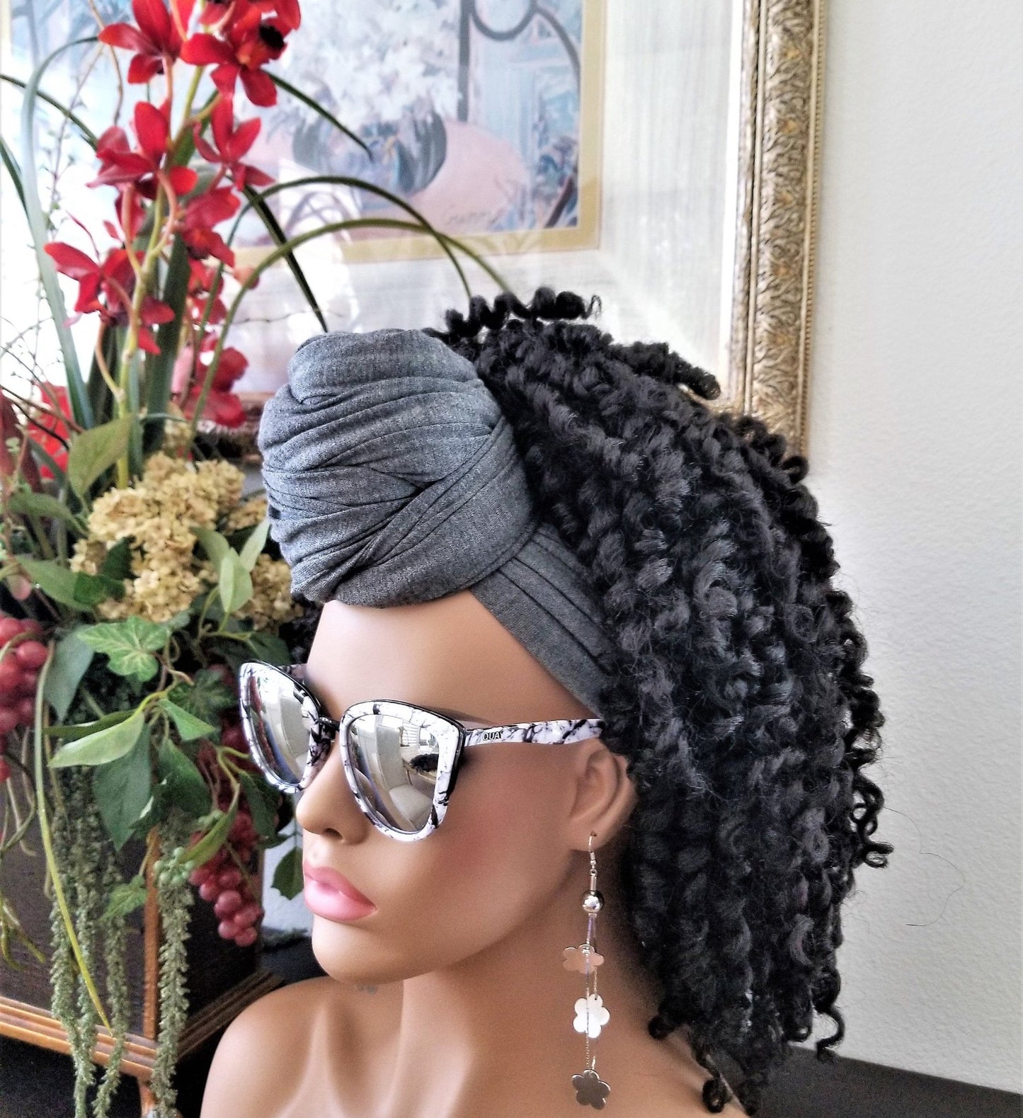 Gray Jersey Knit Head Wrap, Stretchy Scarf, Turban, African Head Wrap, Not Pre-Tied, Head Wrap