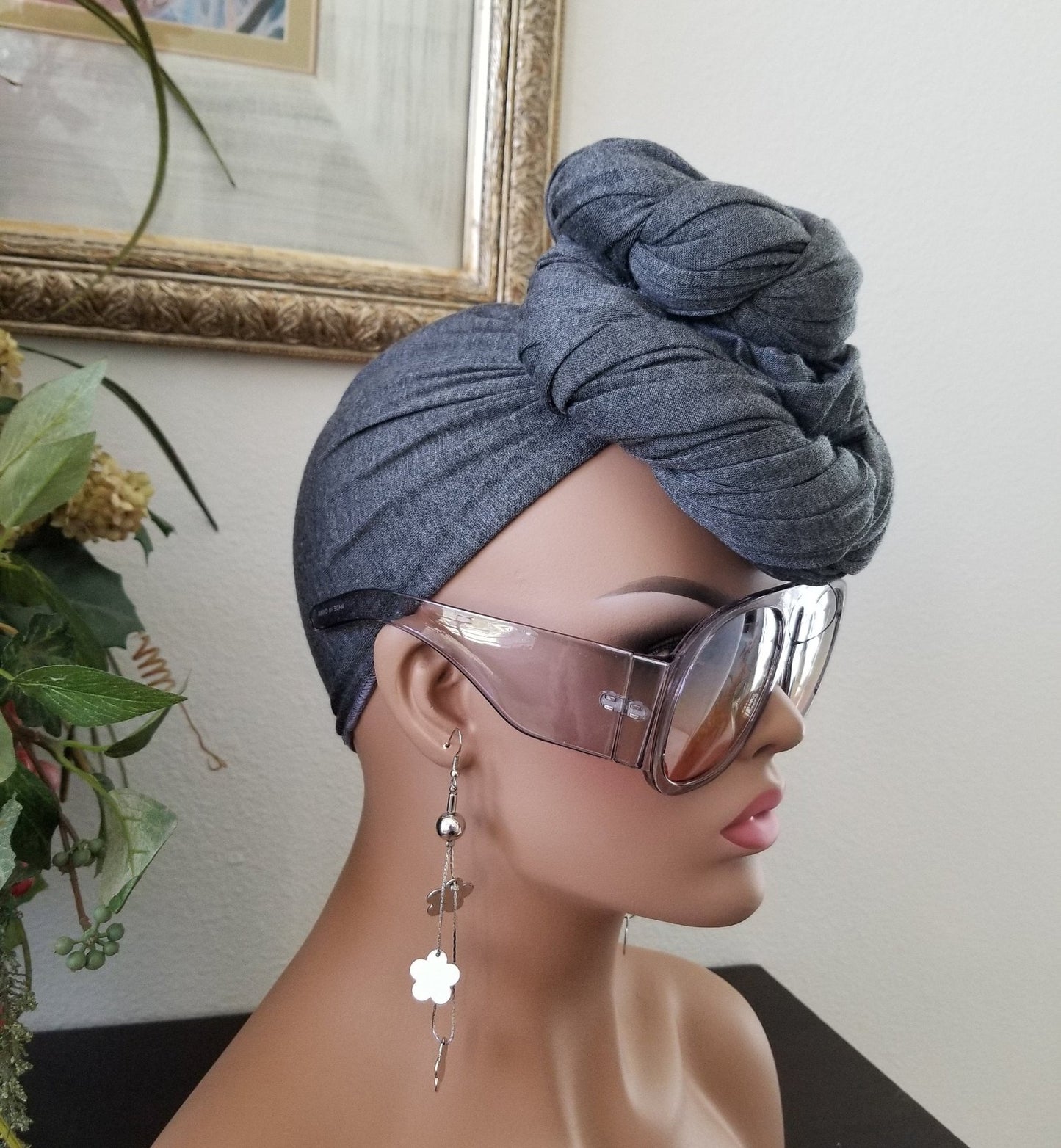Gray Jersey Knit Head Wrap, Stretchy Scarf, Turban, African Head Wrap, Not Pre-Tied, Head Wrap