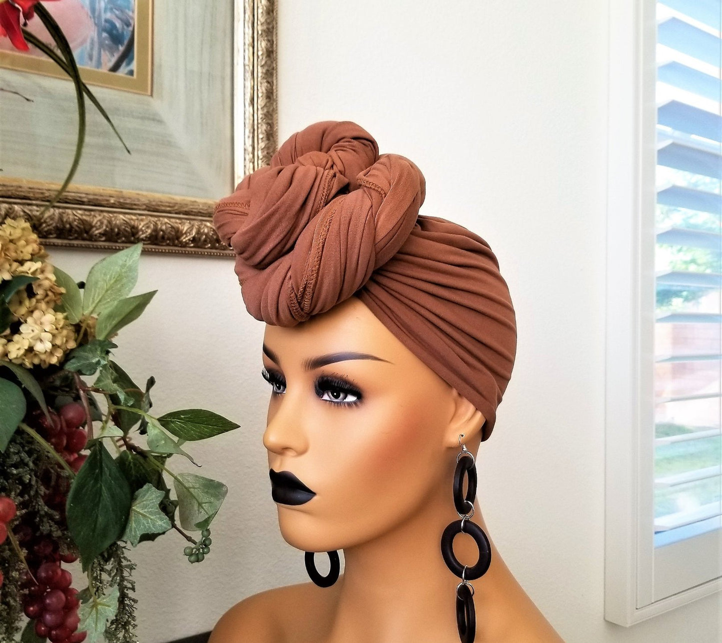 Brown Jersey Knit Head Wrap, Stretchy Scarf, Turban, African Head Wrap, Not Pre-Tied, Head Wrap