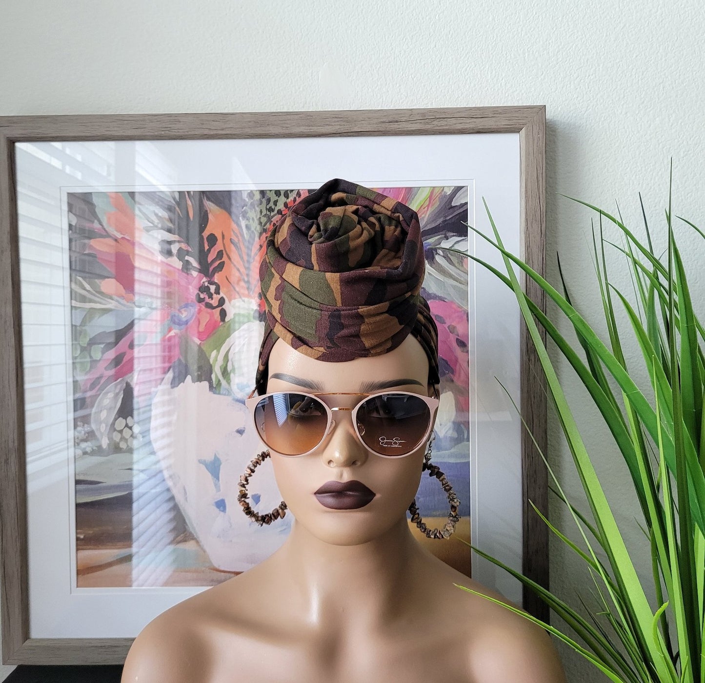 Camouflage Jersey Knit Head Wrap, Stretchy Scarf, Turban, African Head Wrap, Not Pre-Tied, Head Wrap