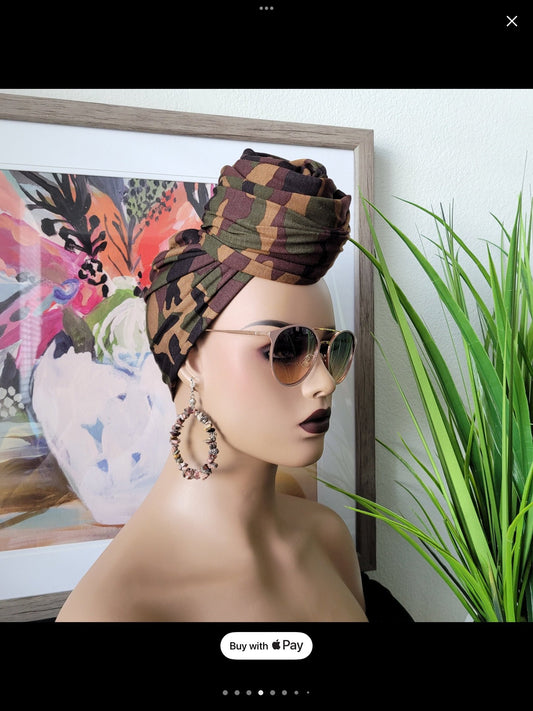 Camouflage Jersey Knit Head Wrap, Stretchy Scarf, Turban, African Head Wrap, Not Pre-Tied, Head Wrap
