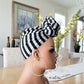 Gray and Black Striped Jersey Knit Head Wrap, Stretchy Scarf, Turban, African Head Wrap, Not Pre-Tied, Head Wrap