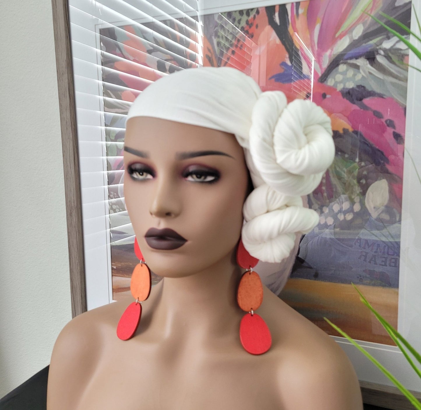 Off White Jersey Knit Head Wrap, Stretchy Scarf, Turban, African Head Wrap, Not Pre-Tied, Head Wrap
